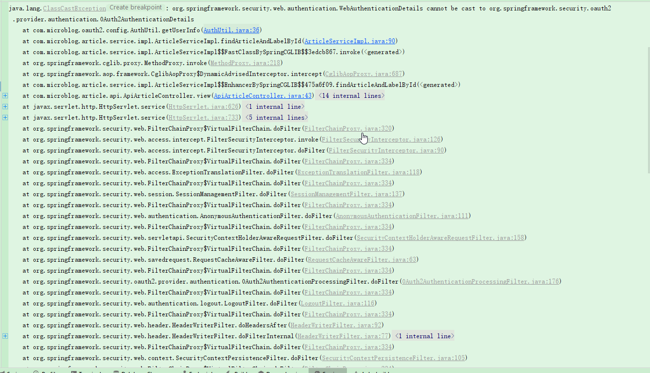 oauth2 出现 cannot be cast to .security.oauth2.provider.authentication.OAuth2AuthenticationDetails